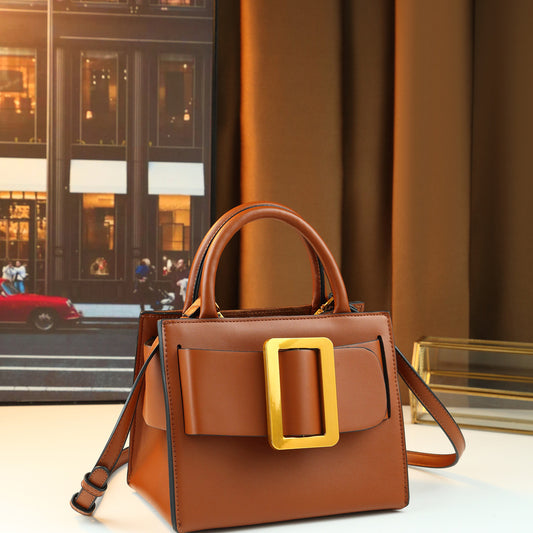 Vintage Square Crossbody Bag for Women Korean Style Trendy Top Handle Purse Solid Color Buckle Shoulder Bag Spring Summer Commuter Handbag