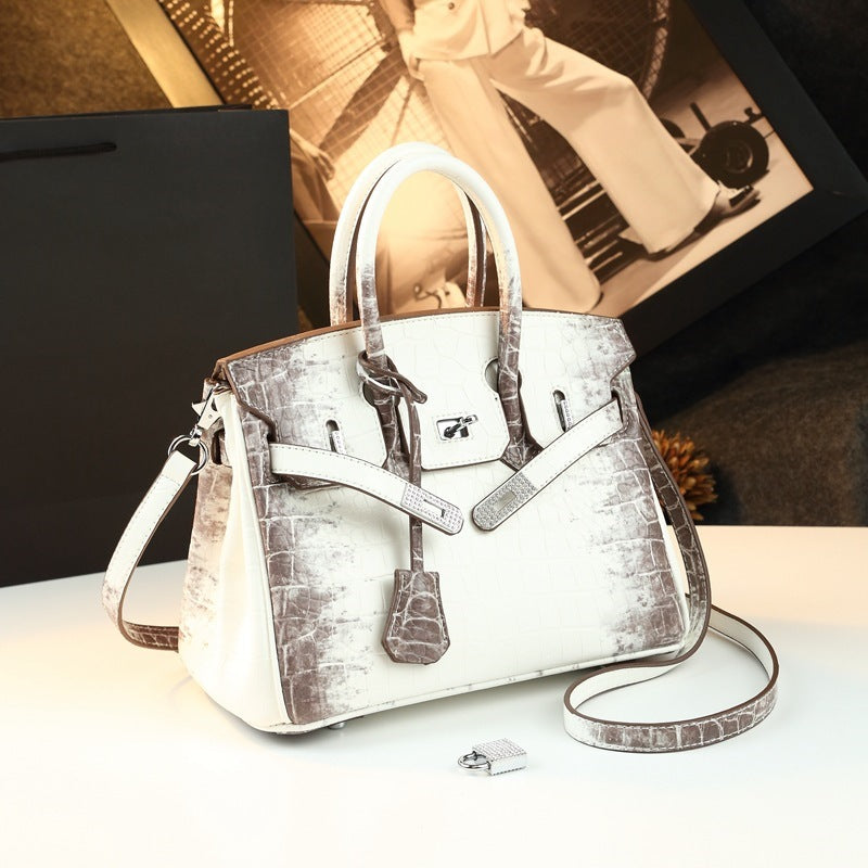 Chic Croc-Embossed Birkin-Inspired Tote Bag for Women, Premium Genuine Leather Top-Handle Crossbody Shoulder Handbag with Elegant Spacious Design, Everyday Purse
