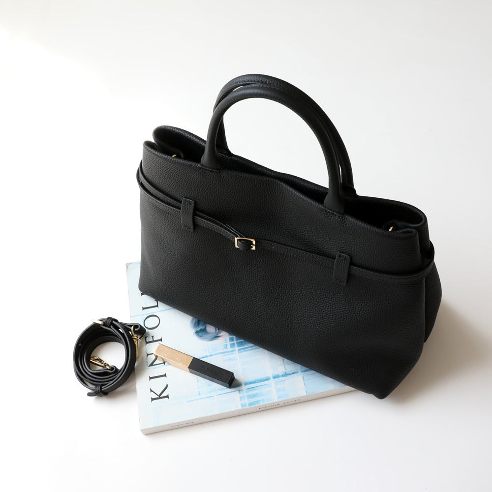 Top Layer Cowhide Commuter Tote Bag for Women Minimalist Large Capacity Genuine Leather Handbag, Premium Versatile Purse with Timeless Elegance