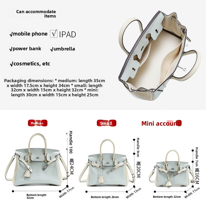 Genuine Togo Leather Birkin-Kelly Style Handbag for Women, New Arrival Large Capacity Spring Summer Commute Top Handle Purse, Niche Premium Bag for Ladies