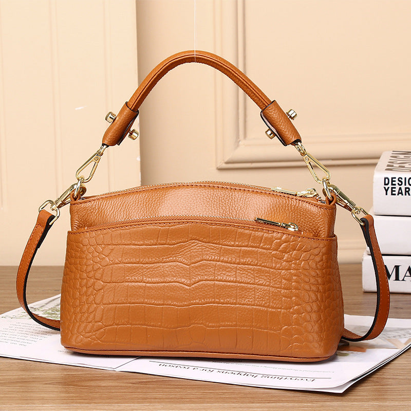 New Arrival Croc-Effect Genuine Leather Bag for Women, A Premium Top-Handle Crossbody Shoulder Handbag with Versatile Design