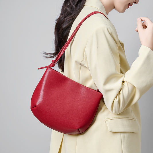 New Red Premium Minimalist Commute Bag, Versatile Shoulder Crossbody Top Handle Purse, Genuine Leather Summer Handbag for Women