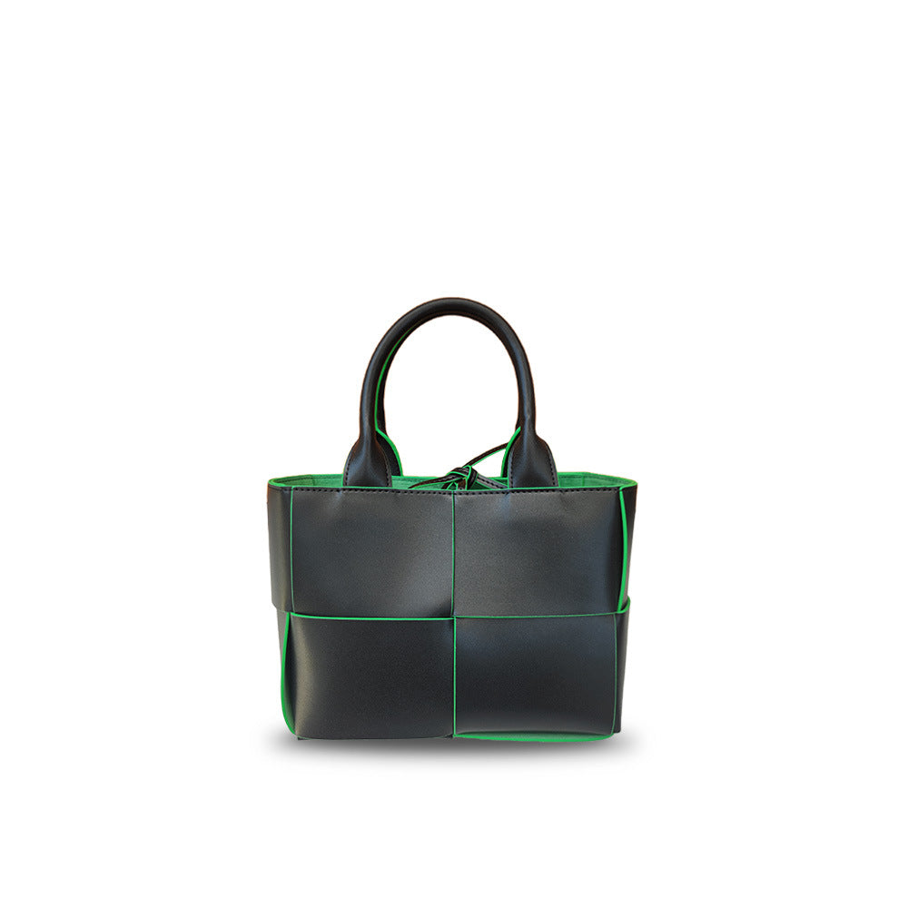 New Genuine Leather Woven Tote Bag for Women, Small Cowhide Shoulder Handbag, Fashion Crossbody Purse with 4-Compartment Design