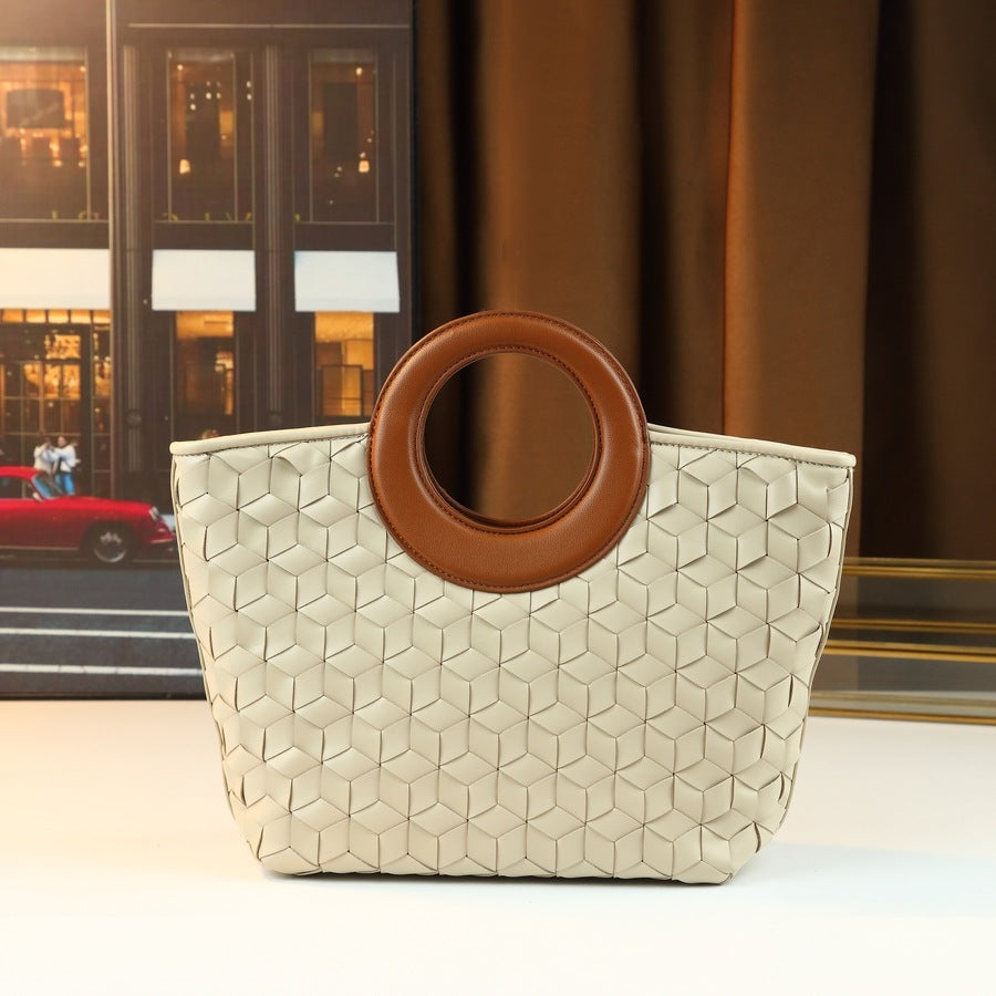Woven Handle Basket Bag Set for Women Summer Quilted Tote Sub-Bag Handbag, Classic Versatile Shoulder Purse with Artisan Woven Design