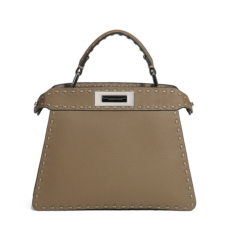 Genuine Top Layer Cowhide Hand-Stitched Waxed Thread Bag for Women, New Accordion Crossbody Shoulder Top Handle Purse, Casual Everyday Handbag for Ladies