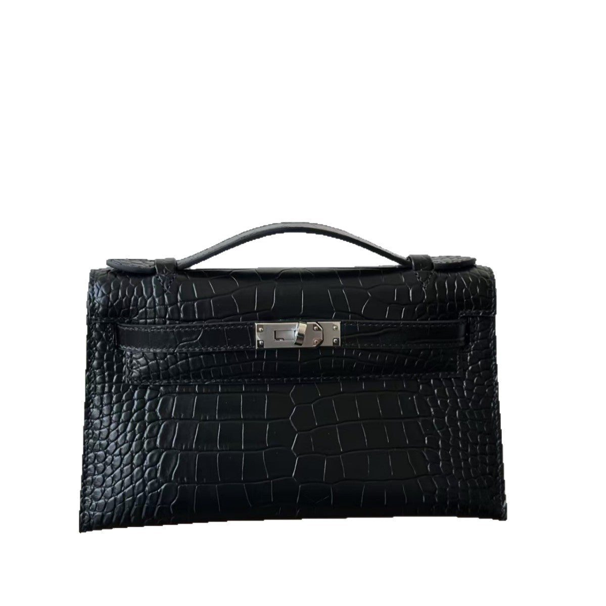 Genuine Leather Crocodile-Embossed Kelly-Style 22cm Bag for Women, 2025 New Small Square Shoulder Crossbody Top Handle Purse, Light Luxury Everyday Handbag for Ladies
