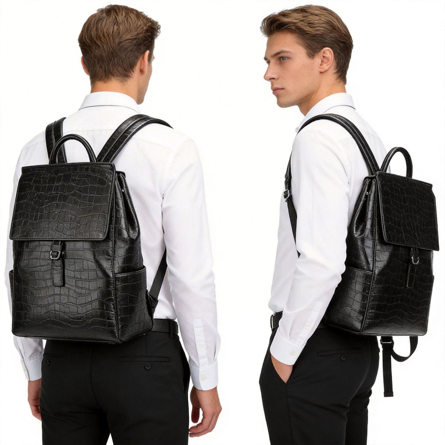 New Arrival Croc-Effect Business Backpack for Men, A Large Capacity Travel Bag with Premium Professional Design, Perfect for Work & Business Trips