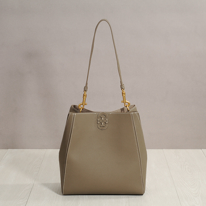 Genuine Cowhide Convertible Bucket Bag for Women, New Large Capacity Top Handle Crossbody Shoulder Purse, Fashionable Versatile Commute Handbag for Ladies