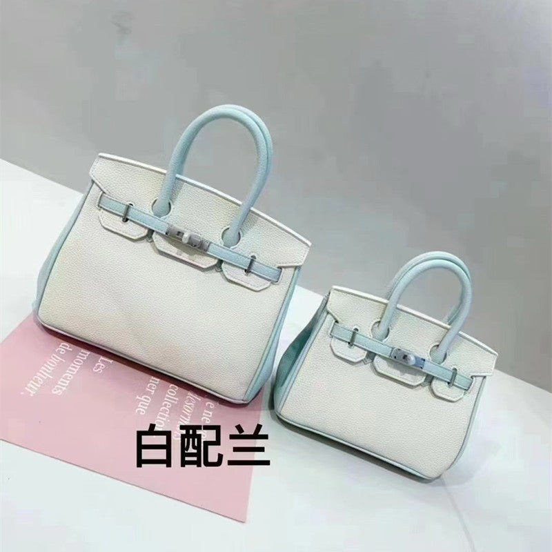 New Arrival Pebbled Leather Birkin-Inspired Tote Bag for Women, Color-Blocked Shoulder Crossbody Handbag with Trendy Glamorous Design, Versatile Everyday Purse