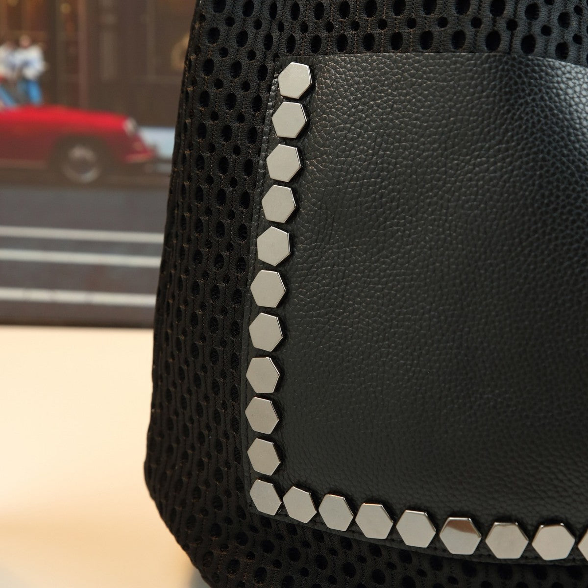 Soft Leather Patchwork Studded Underarm Bag for Women Large Capacity Commuter Shoulder Handbag, Trendy Personality Purse with Edgy Hardware