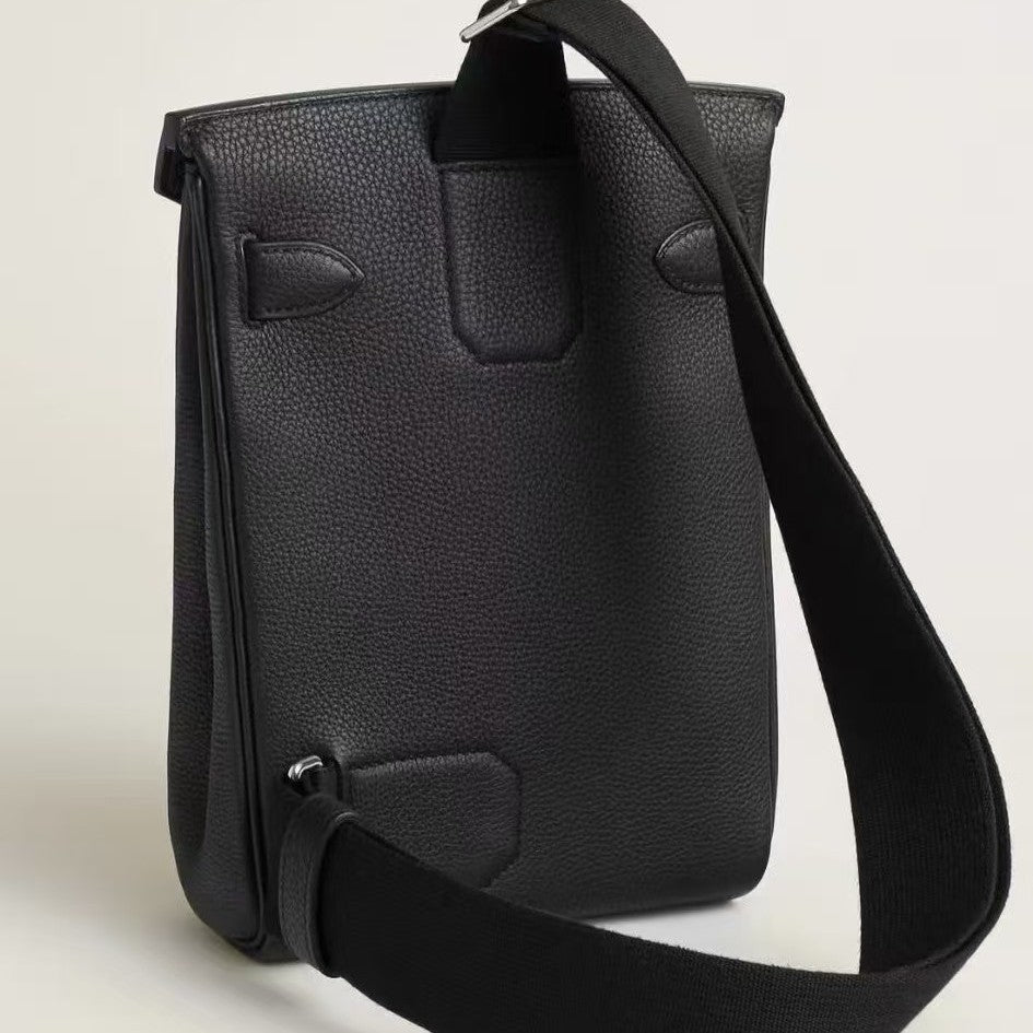 Genuine Top Layer Togo Pebbled Leather Chest Bag for Men and Women, Hermès-Style Unisex Waist Crossbody Shoulder Purse, Minimalist Fashionable Casual Daypack for Ladies and Gentlemen