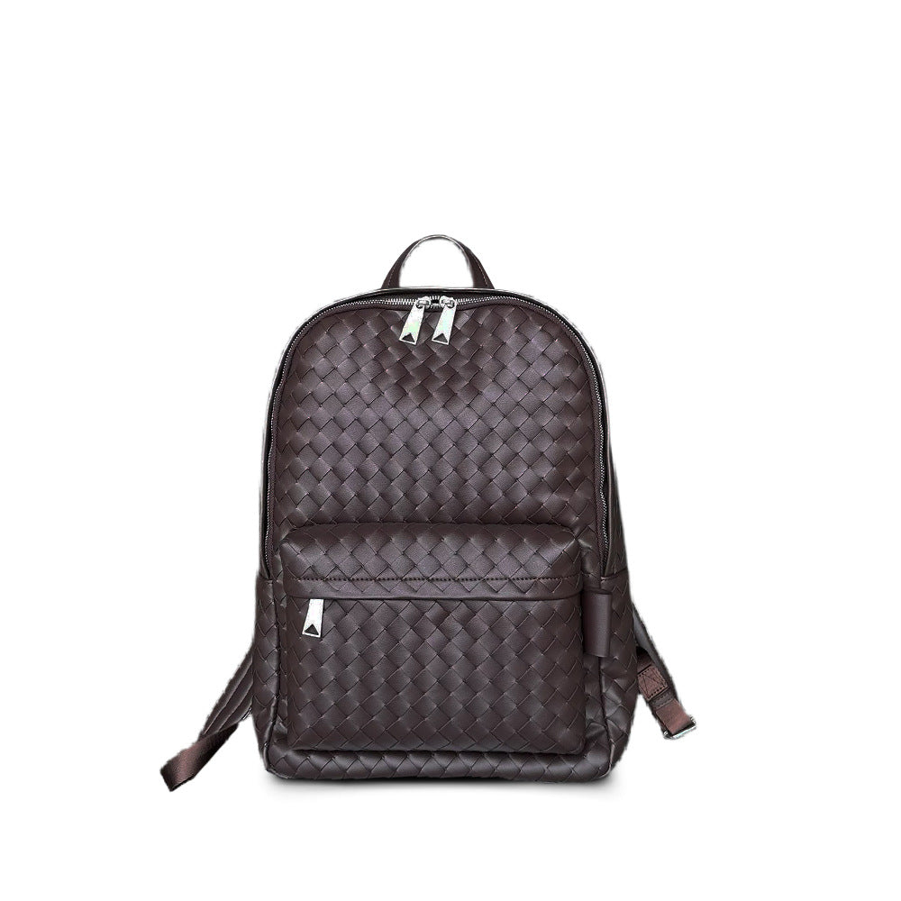 Woven backpack, first layer cowhide leather, business travel commuting large-capacity computer bag, high-end sense, the same travel bag for men and women