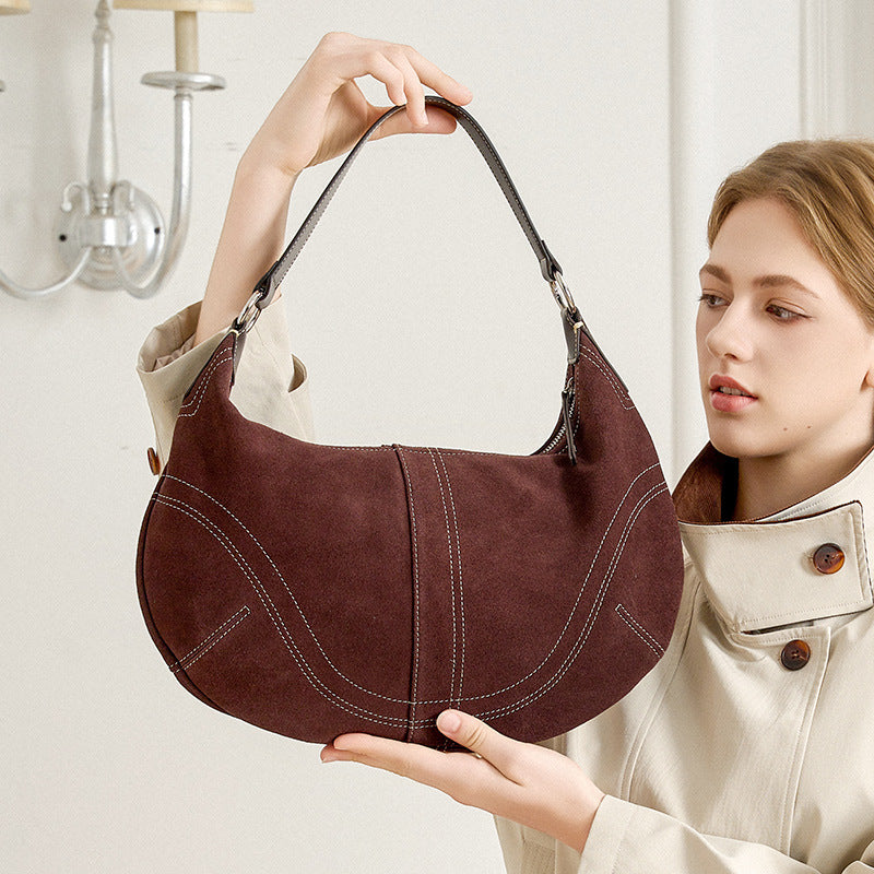 Premium Suede Dumpling Bag, Light Luxury Niche Crossbody Shoulder Underarm Purse, Top Handle Handbag for Women