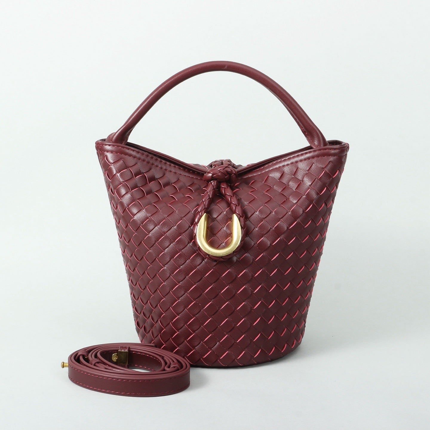 Genuine Leather Woven Bucket Bag for Women, Spring Summer Versatile Crossbody Commute Top Handle Purse, Premium Handbag for Ladies