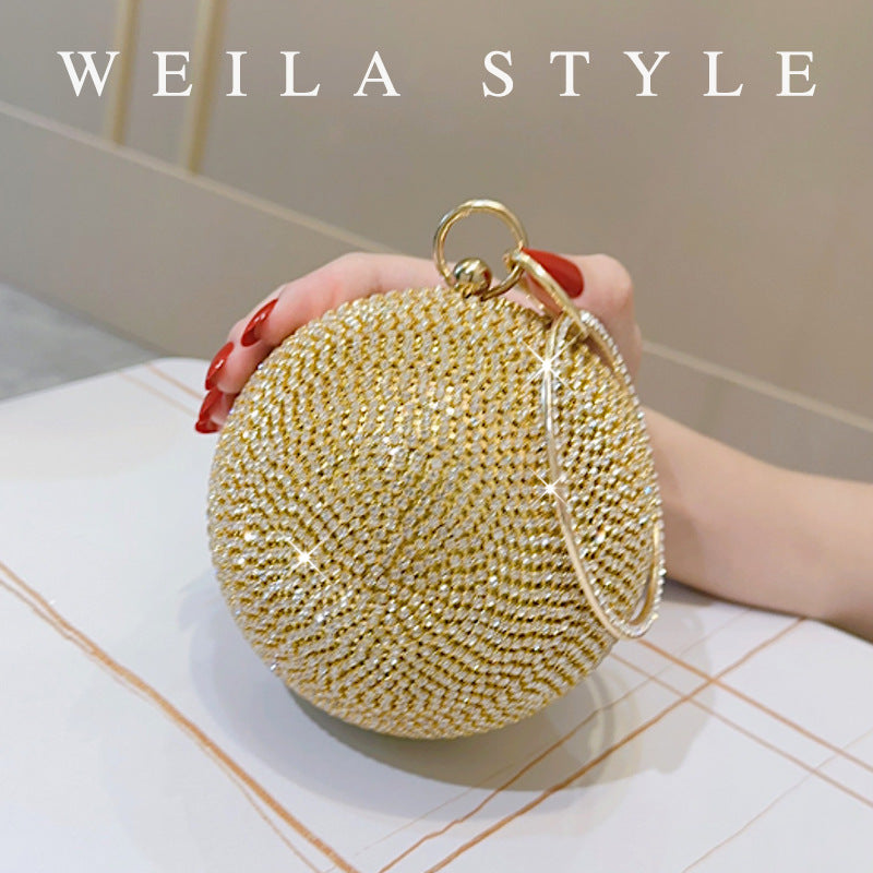 New Rhinestone Spherical Evening Clutch for Women, Gold/Silver Crystal-Studded Round Purse, Sparkly Party Bag for Prom & Nightclub
