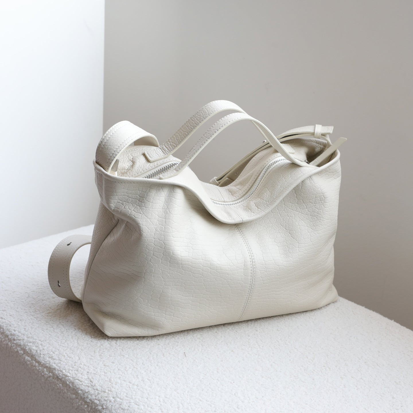 Elephant Grain Tote Bag for Women Top Layer Cowhide Slouchy Shoulder Crossbody Handbag, Versatile Pillow Purse with Premium Leather Texture