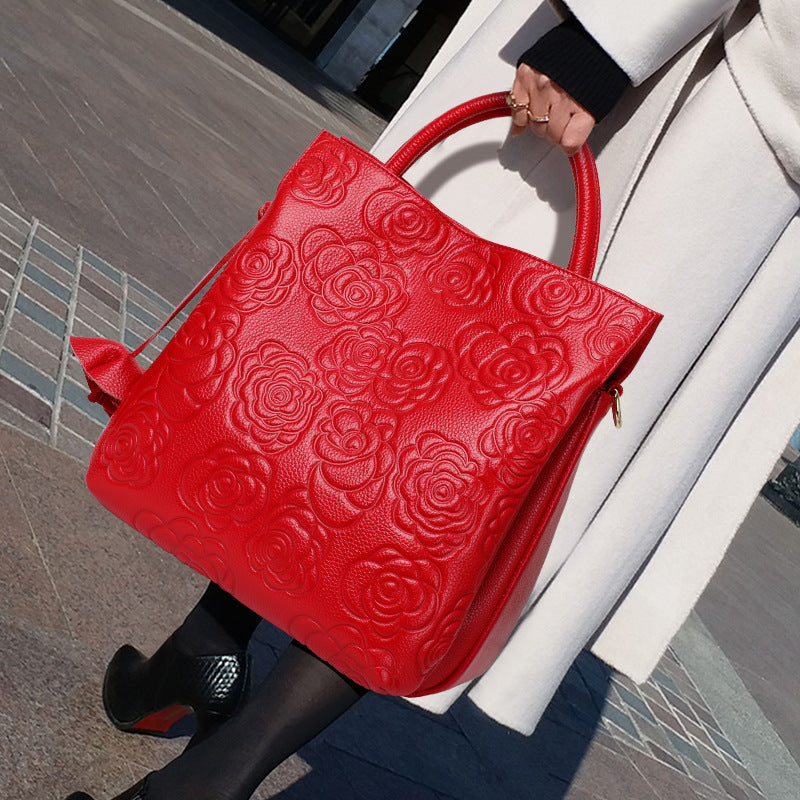 New Red Bridal Wedding Bag in Top Layer Cowhide, Light Luxury Mom Top Handle Purse, Perfect Commute Handbag for Women