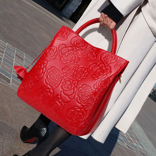 New Red Bridal Wedding Bag in Top Layer Cowhide, Light Luxury Mom Top Handle Purse, Perfect Commute Handbag for Women