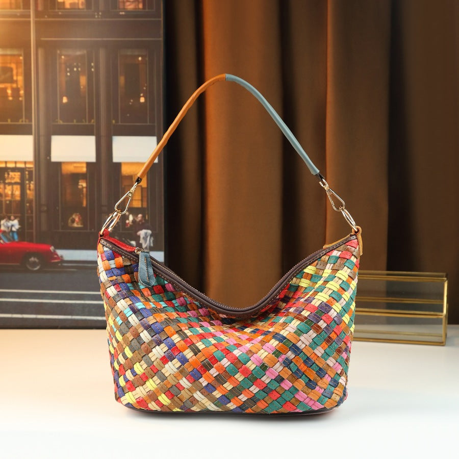 New Arrival Woven Basket Tote Bag for Women, A High-Quality Contrast Color Commuter Underarm Handbag with Large Capacity & Elegant Style
