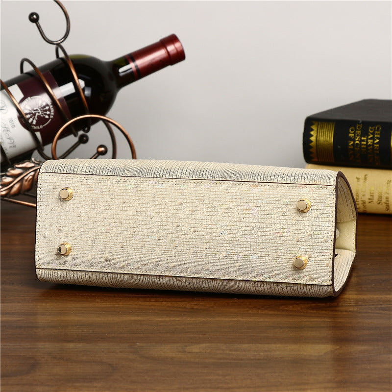 Genuine Gold Ostrich Leather Kelly Bag for Women Large Capacity Shoulder Crossbody Handbag, Versatile Purse with Luxurious Textured Finish