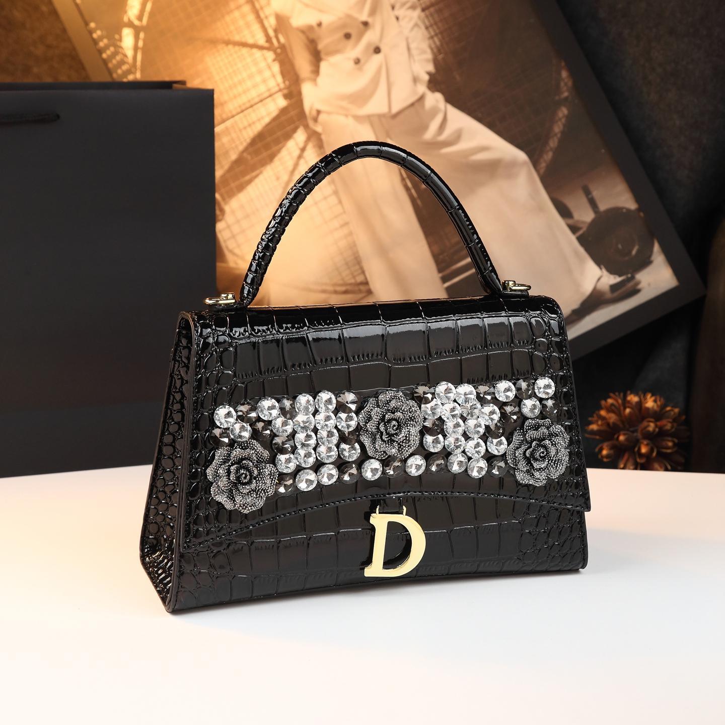New Arrival French Style Hourglass Bag for Women, A Light Luxury Croc-Effect Shoulder Crossbody Top-Handle Handbag with Elegant Versatile Design