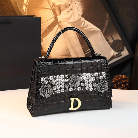 New Arrival French Style Hourglass Bag for Women, A Light Luxury Croc-Effect Shoulder Crossbody Top-Handle Handbag with Elegant Versatile Design