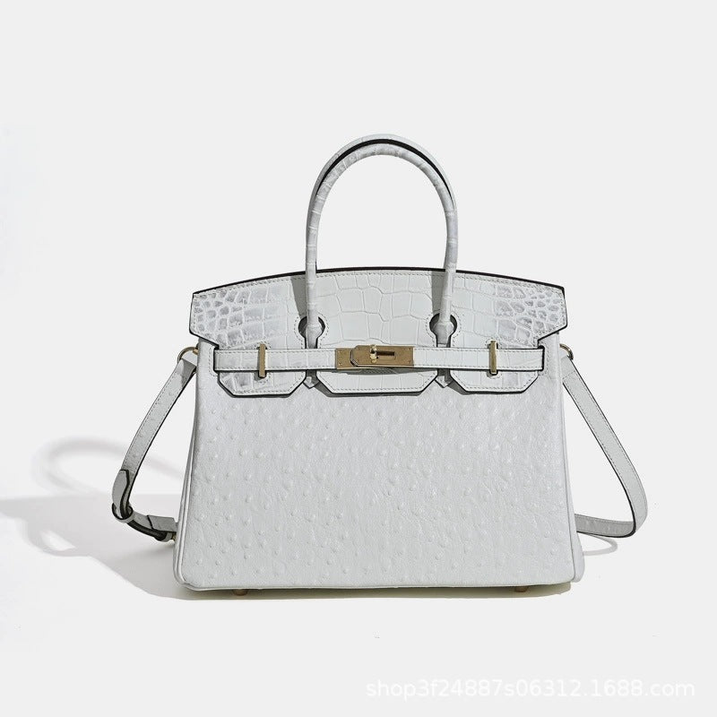 Premium Ostrich-Embossed Birkin-Inspired Tote Bag for Women, Top-Layer Cowhide Leather with Spacious Large Capacity, Ideal Business Commuter Top-Handle Handbag for Work & Everyday