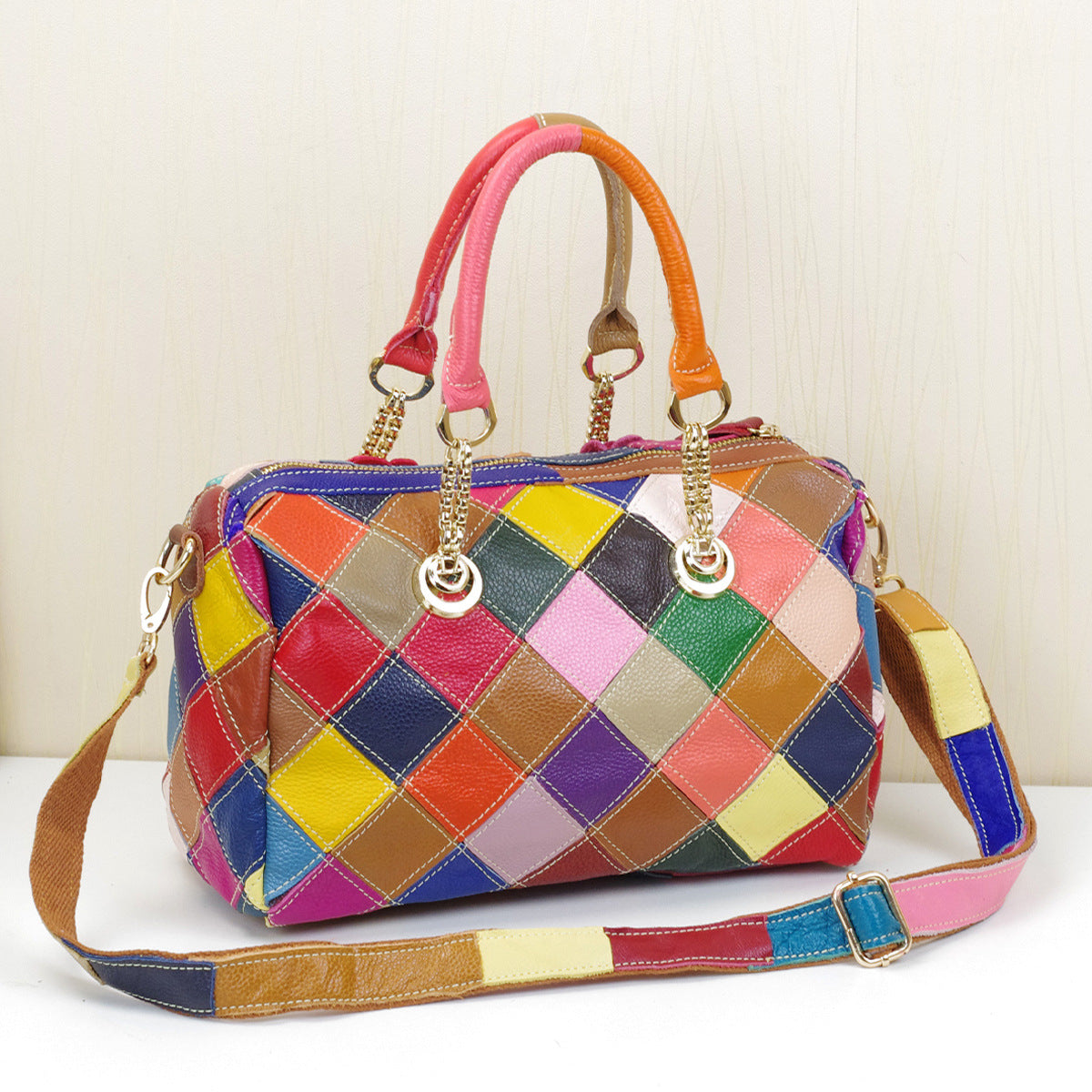 Genuine Cowhide Colorful Floral Handbag for Women, New Arrival Top Handle Crossbody Purse, Stylish Designer Bag for Ladies