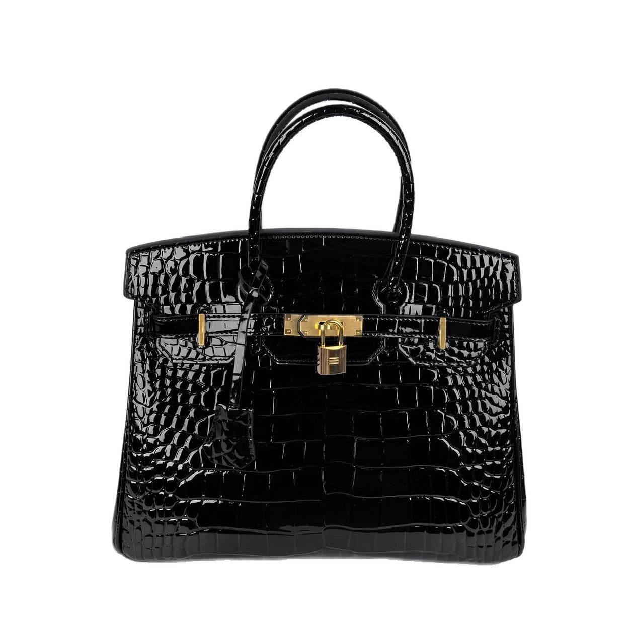 New Birkin Style Large Tote Bag for Women High Gloss Crocodile Embossed Genuine Leather Shoulder Handbag Crossbody Purse