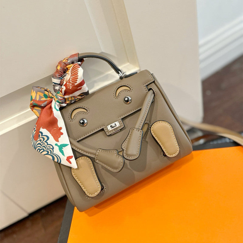 Genuine Leather Kelly Bag for Women Doll Calfskin Cute Top Handle Shoulder Crossbody Purse, Large Capacity Stylish Handbag with Adorable Design