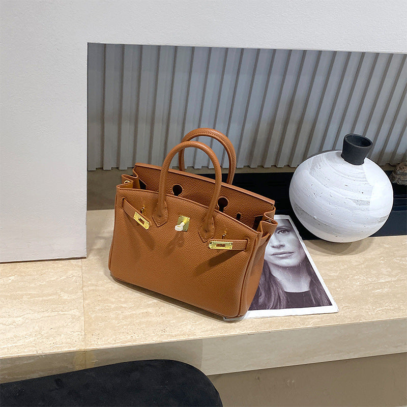 New Arrival Pebbled Genuine Leather Birkin-Inspired Tote Bag for Women, Gold-Tone Hardware with Spacious Large Capacity, Versatile Top-Handle Shoulder Handbag for Everyday Chic