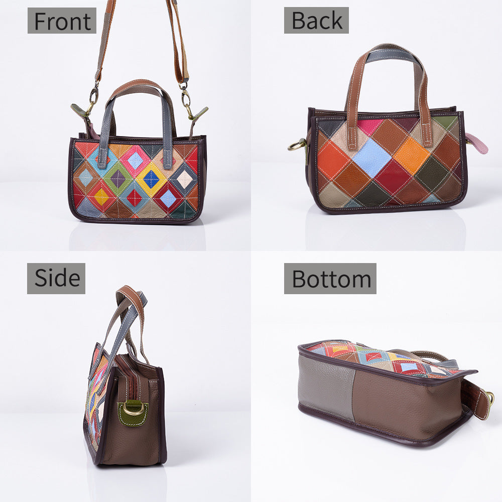Genuine Cowhide Colorful Diamond Quilted Handbag for Women, New Arrival Fashionable Top Handle Shoulder Purse, Casual Versatile Everyday Bag for Ladies