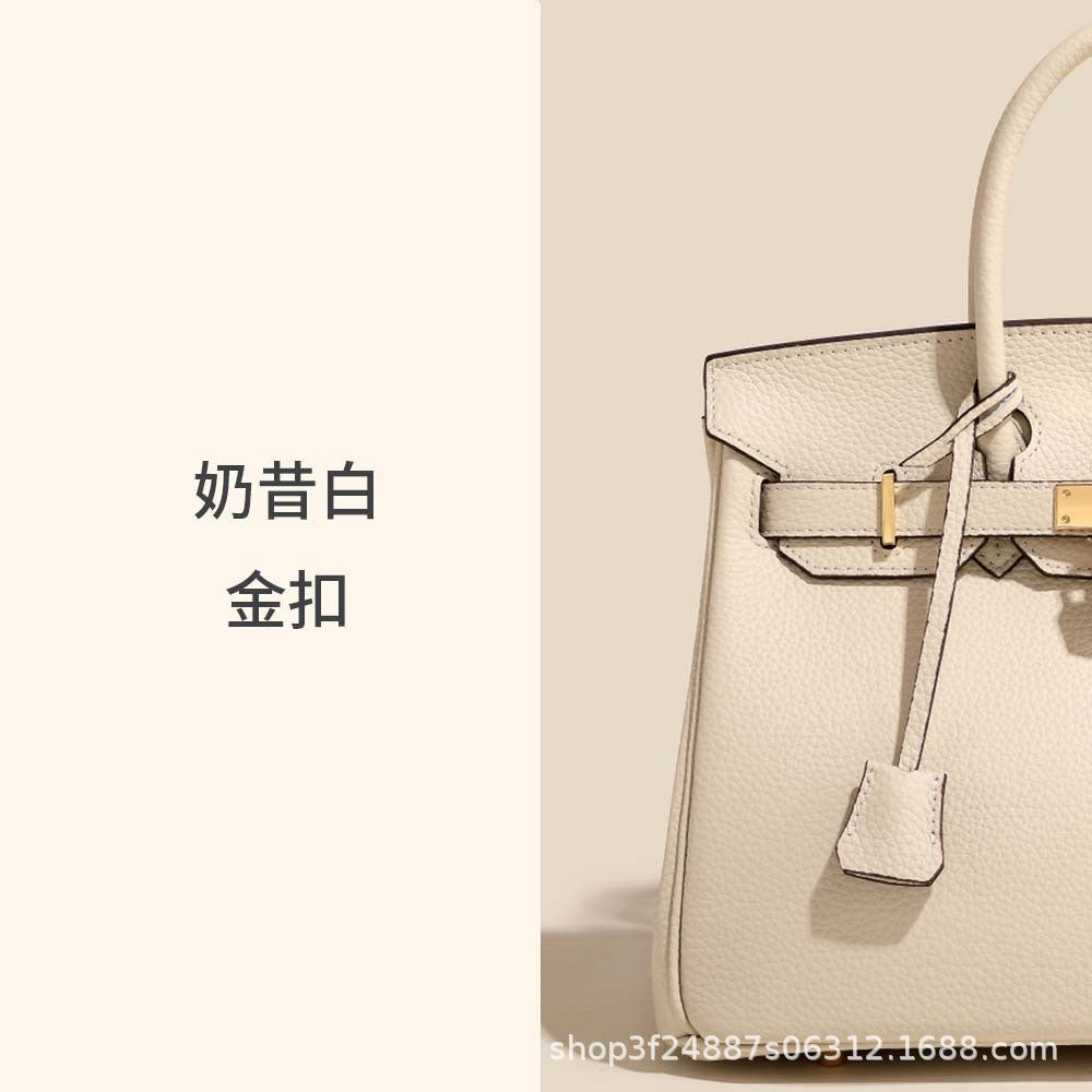 Premium Top-Layer Cowhide Leather with Pebbled Texture, Birkin-Inspired Tote Bag for Women, Spacious Large Capacity Top-Handle Shoulder Crossbody Handbag with Luxurious Feel