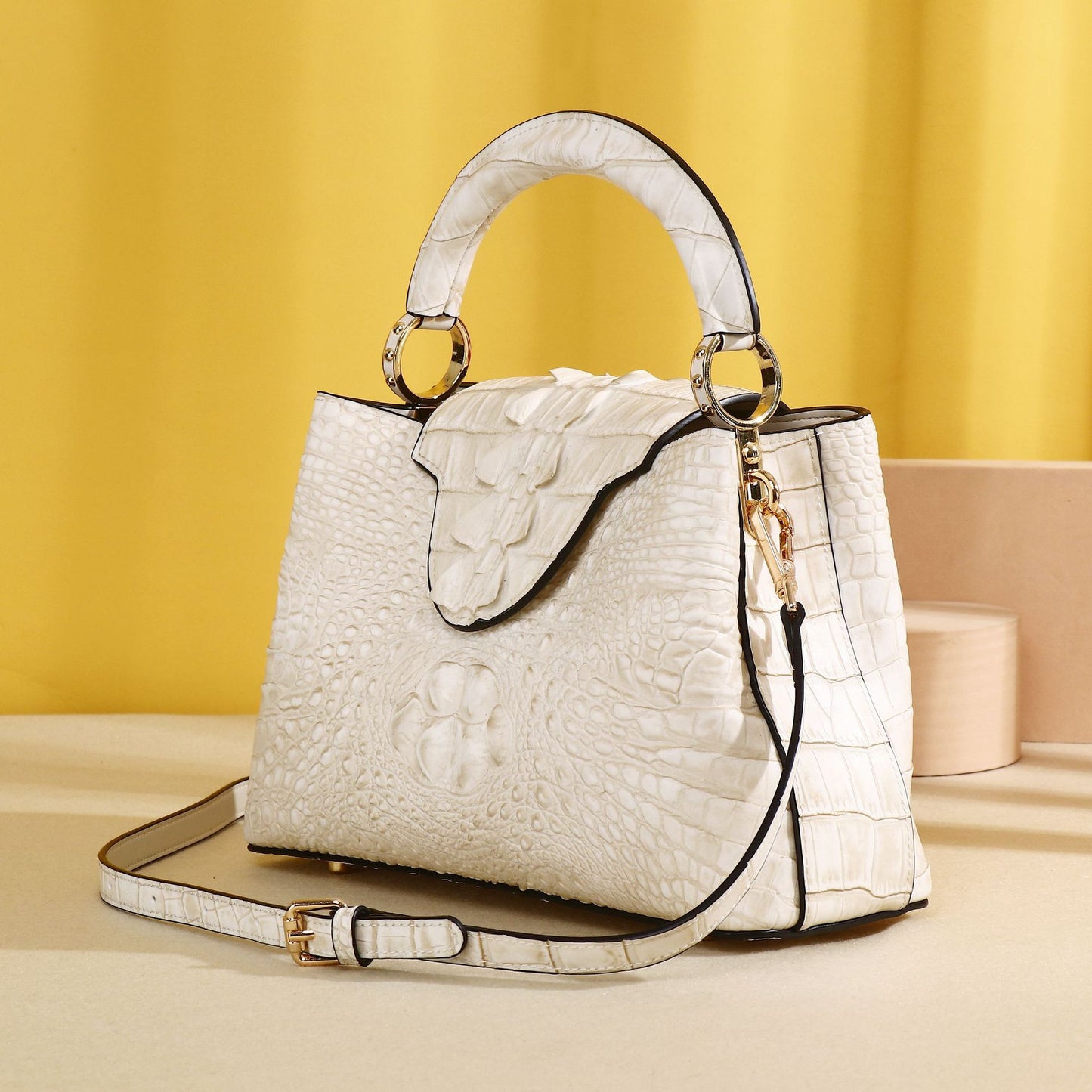 New Arrival Croc-Effect Himalayan White Handbag for Women, A Trendy Top-Handle Crossbody Shoulder Bag with Versatile Fashionable Design
