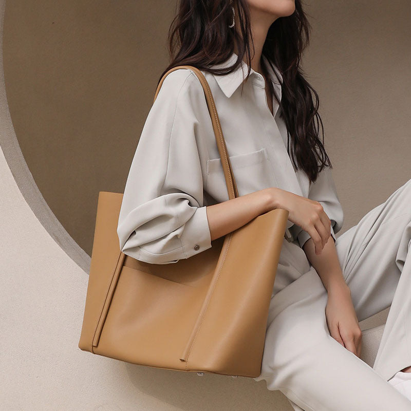 Cowhide Large Capacity Tote Bag for Women Stylish Commuter Shoulder Handbag, Versatile Bestselling Purse with Premium Leather Finish