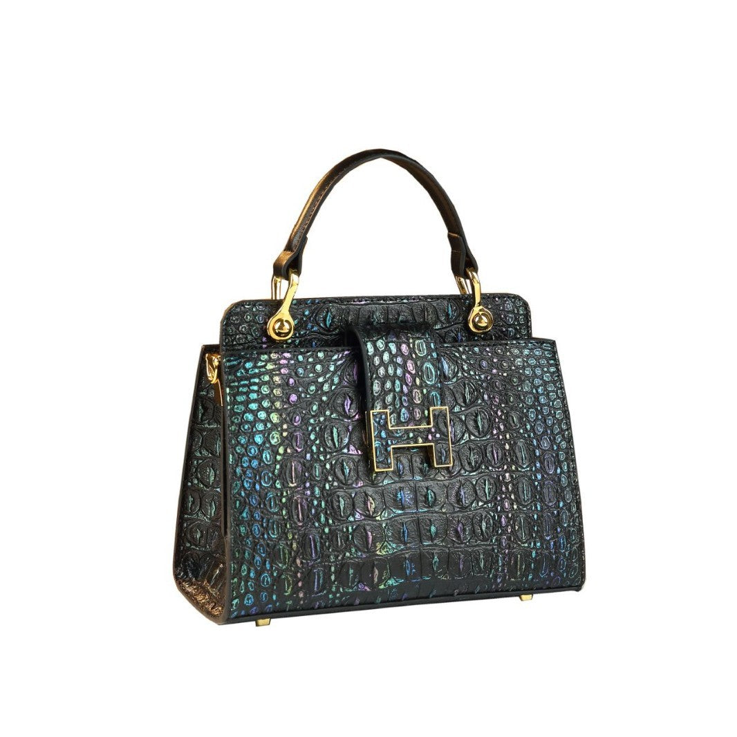 New Arrival Large Capacity Croc-Effect Genuine Leather Bag for Women, A Multi-Layer Top-Handle Crossbody Shoulder Handbag with Fashionable Design