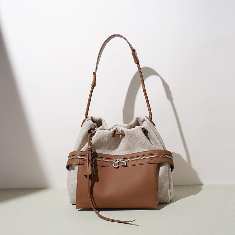 New Minimalist Cotton Linen Patchwork Bag, Casual Crossbody Shoulder Top Handle Purse, Large Capacity Commute Underarm Handbag for Women