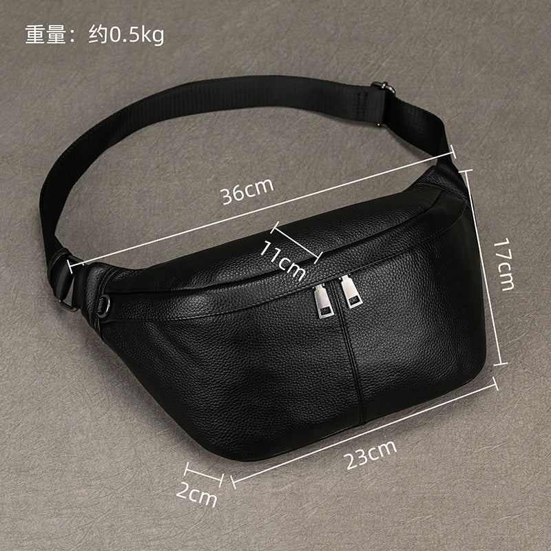 Oil Leather Chest Crossbody Bag for Men, Multifunctional Casual Outdoor Shoulder Pouch, Genuine Cowhide Pack