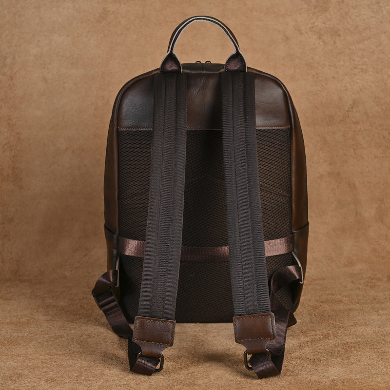 Men's Vintage Genuine Leather Backpack Soft Top Layer Cowhide Rucksack Laptop Bag for Travel School with Multiple Compartments