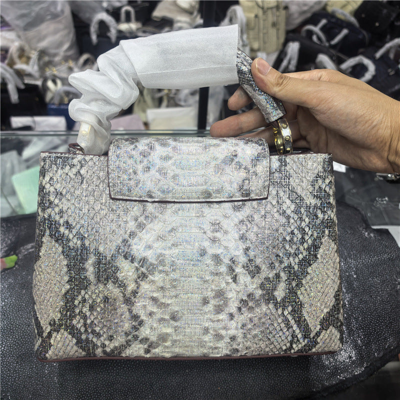 Genuine Leather Iridescent Snakeskin Tote Bag for Women Large Capacity Multi-Compartment Shoulder Crossbody Handbag with Luxury Finish
