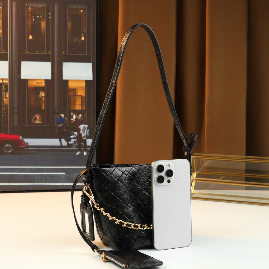 Quilted Chain Bucket Bag Set for Women Korean Style Shoulder Crossbody Handbag, Versatile Travel Purse with Detachable Sub-Bag