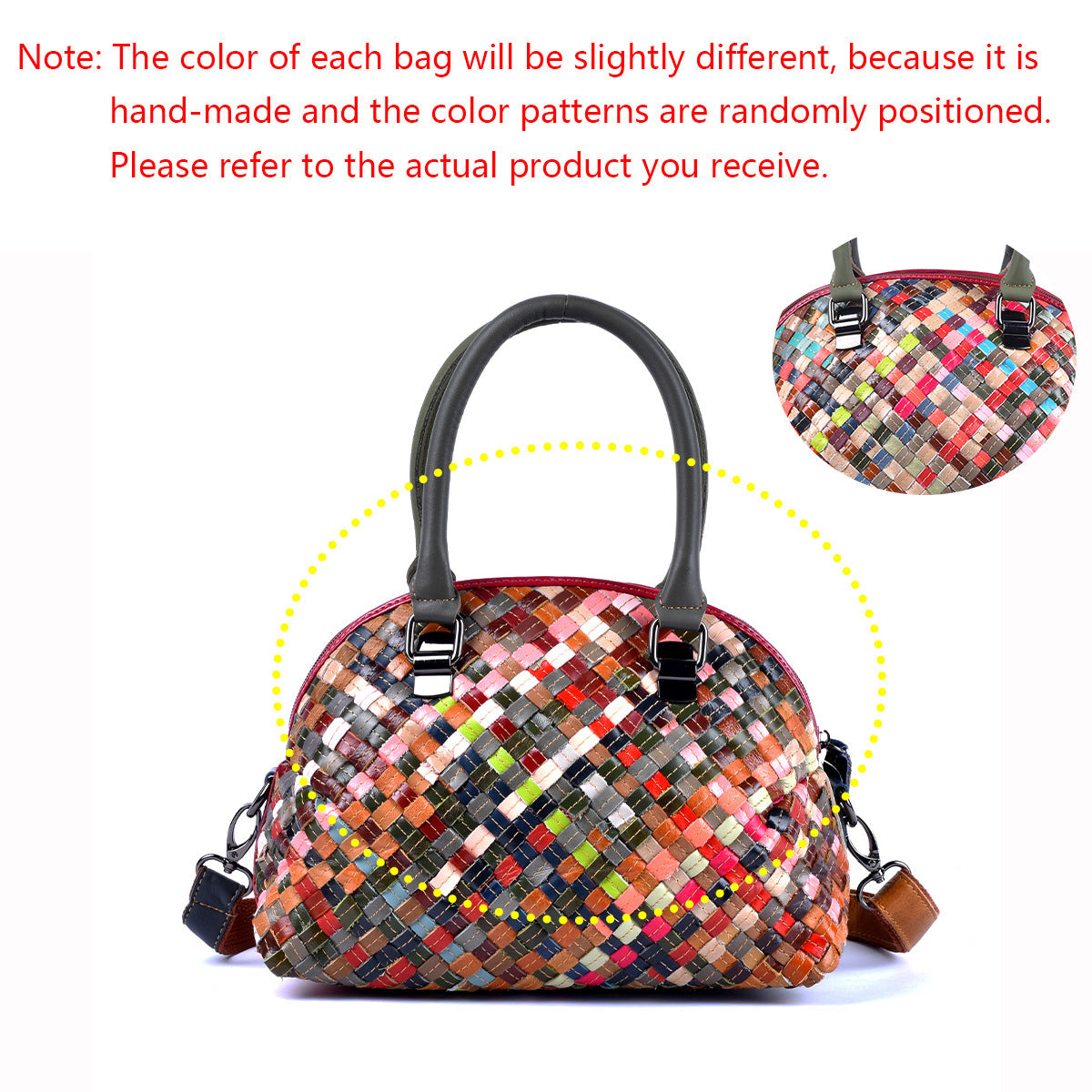 Genuine Leather Handwoven Colorful Cowhide Handbag for Women, New Arrival Top Handle Shoulder Crossbody Purse, Casual Travel Small Bag for Ladies