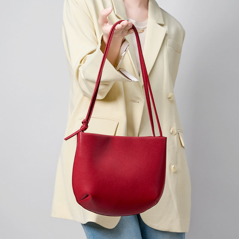 New Red Premium Minimalist Commute Bag, Versatile Shoulder Crossbody Top Handle Purse, Genuine Leather Summer Handbag for Women