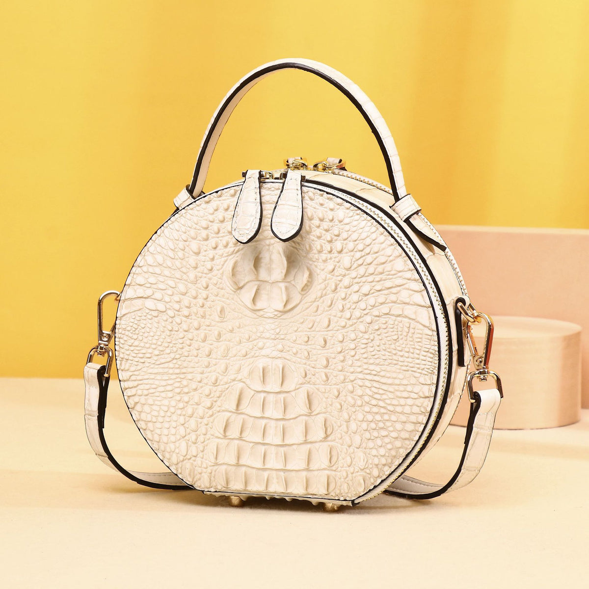 New Arrival Light Luxury Croc-Effect Round Handbag for Women, A Minimalist Casual Top-Handle Crossbody Shoulder Bag with Multi-Layer Design