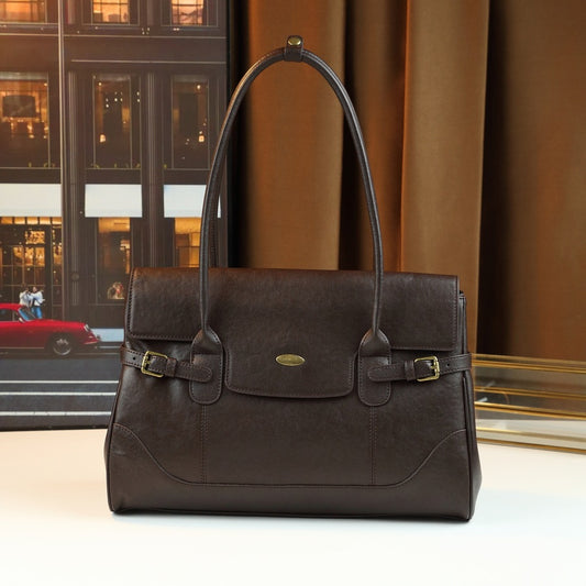 Vintage Genuine Leather Underarm Bag for Women Large Capacity Shoulder Handbag, Minimalist Commuter Purse with Timeless Elegance