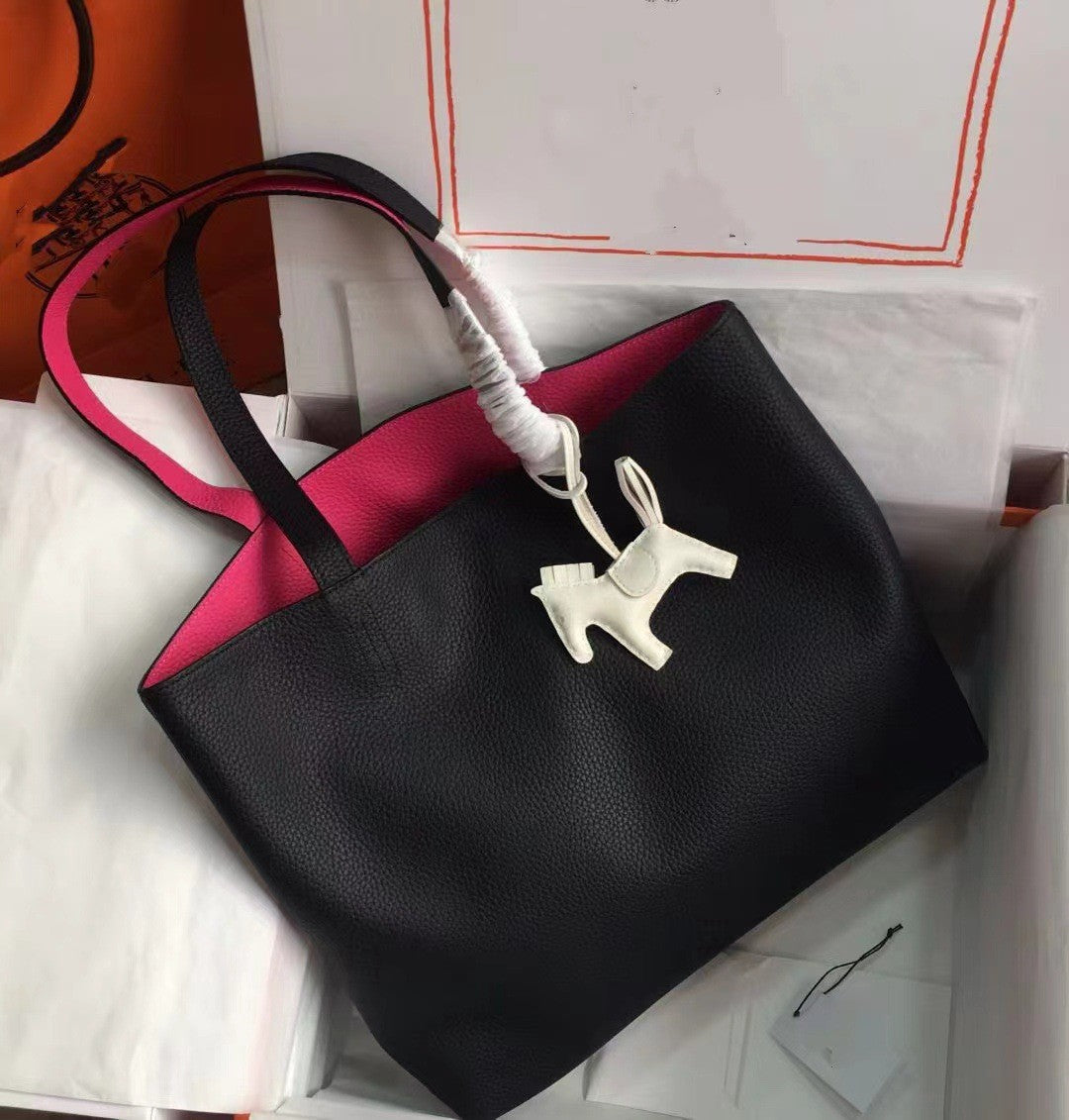 Large-Capacity Tote Bag for Women, Genuine Leather Double-Sided Minimalist Carryall, Premium Togo Full-Grain Cowhide Purse, Spacious Everyday Shopper
