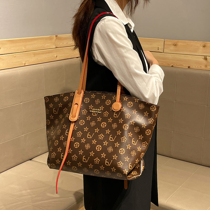 Premium Monogram Print Tote Bag for Women | New Large-Capacity Top-Handle Underarm Handbag with High-End Texture | Spacious Versatile Purse for Work, Errands & Travel | Chic Everyday Carryall with Timeless Sophisticated Style