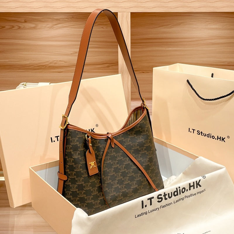 Genuine Leather Large Capacity Tote Bucket Bag for Women, New Commute Shoulder Crossbody Underarm Purse, Versatile Everyday Handbag for Ladies