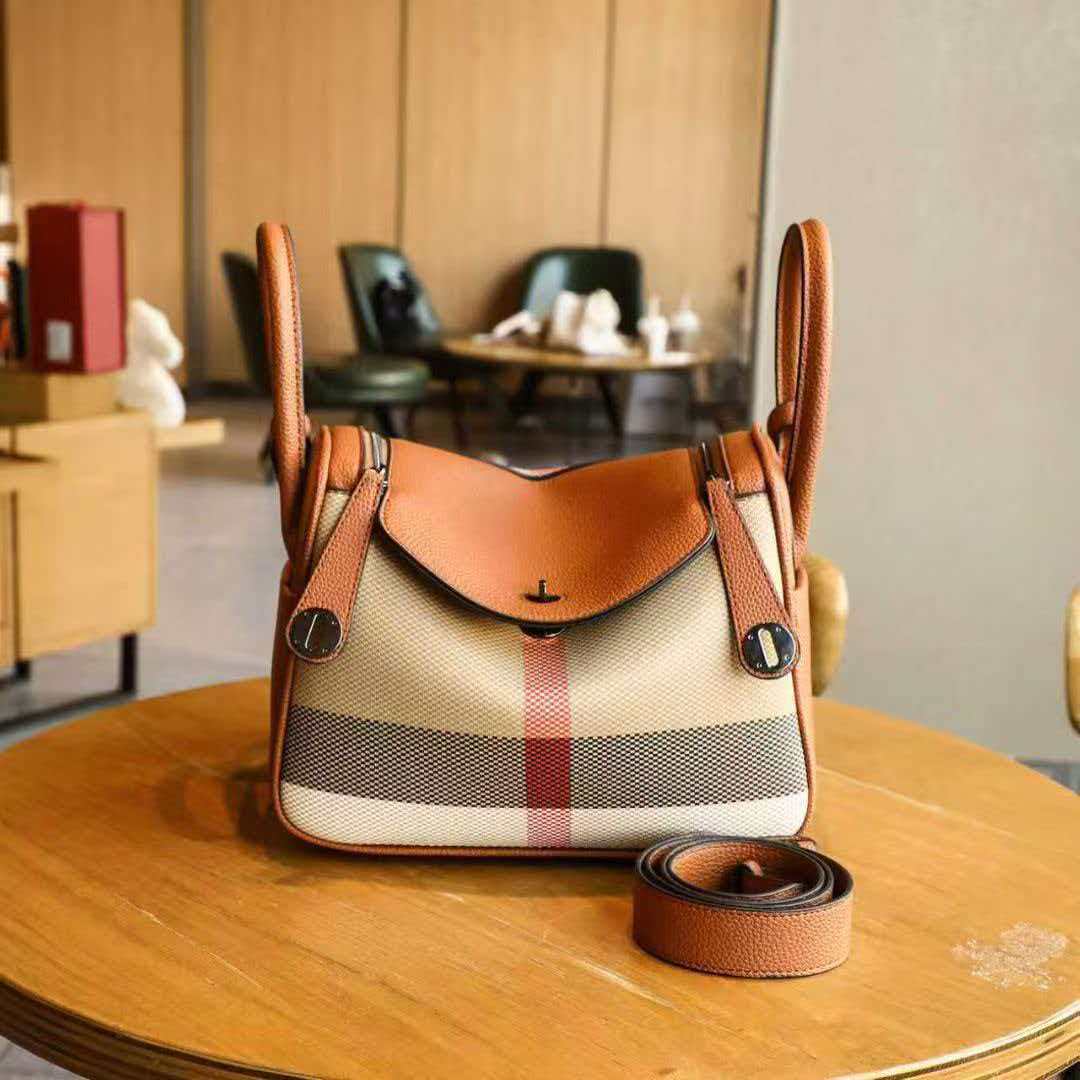 Genuine Leather Plaid Shell Handbag for Women, New Versatile Large Capacity Top Handle Shoulder Crossbody Purse, Trendy Bag for Ladies