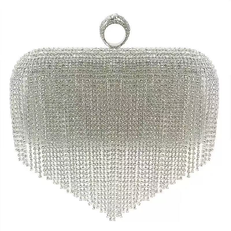 Handmade Tassel Rhinestone Evening Clutch Bag for Women, Small Square Top Handle Purse, Bridal Wedding Party Handbag for Ladies